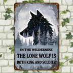Vintage Lone Wolf Metal Sign: Cabin Man Cave Wall Art