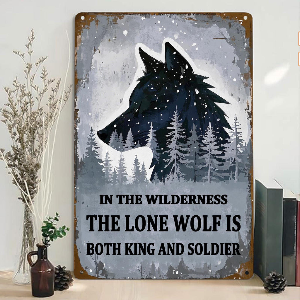 Vintage Lone Wolf Metal Sign: Cabin Man Cave Wall Art