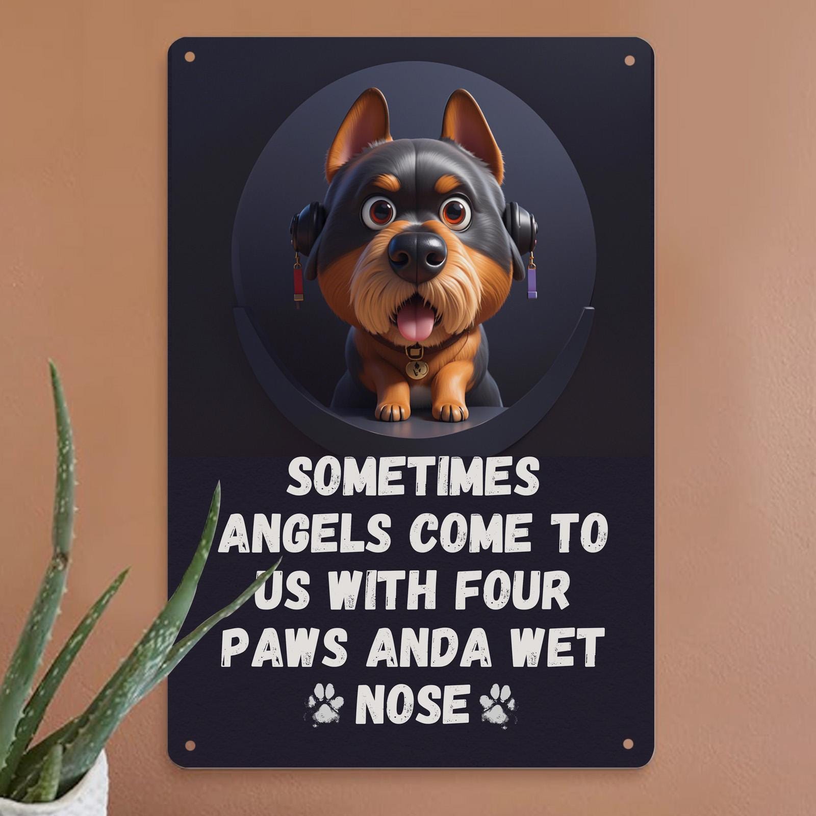 Dog Quote Metal Sign: "Angels with Four Paws" - Pet Lover Wall Decor