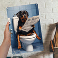 Funny Rottweiler Metal Sign: Reading Dog Bathroom Decor