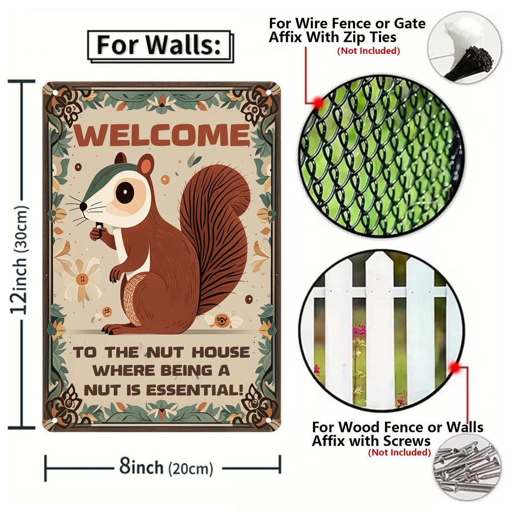 Funny Squirrel Welcome Sign: Rustic Metal Nut House Decor