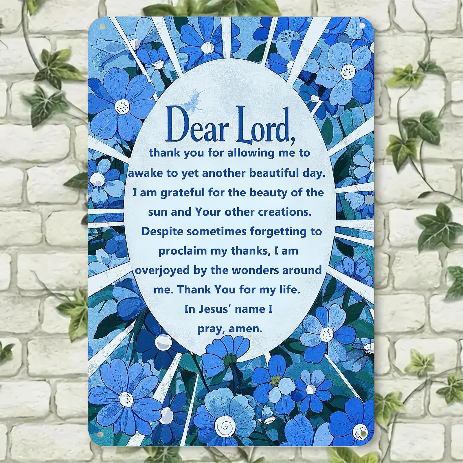 Vintage Floral "Dear Lord" Prayer Plaque - Inspirational Metal Sign