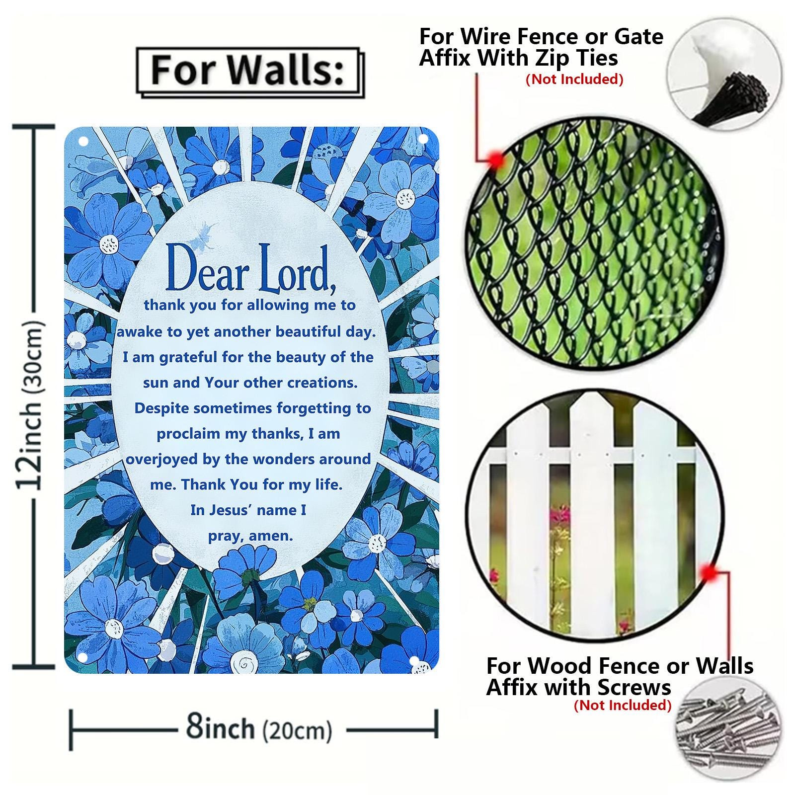 Vintage Floral "Dear Lord" Prayer Plaque - Inspirational Metal Sign