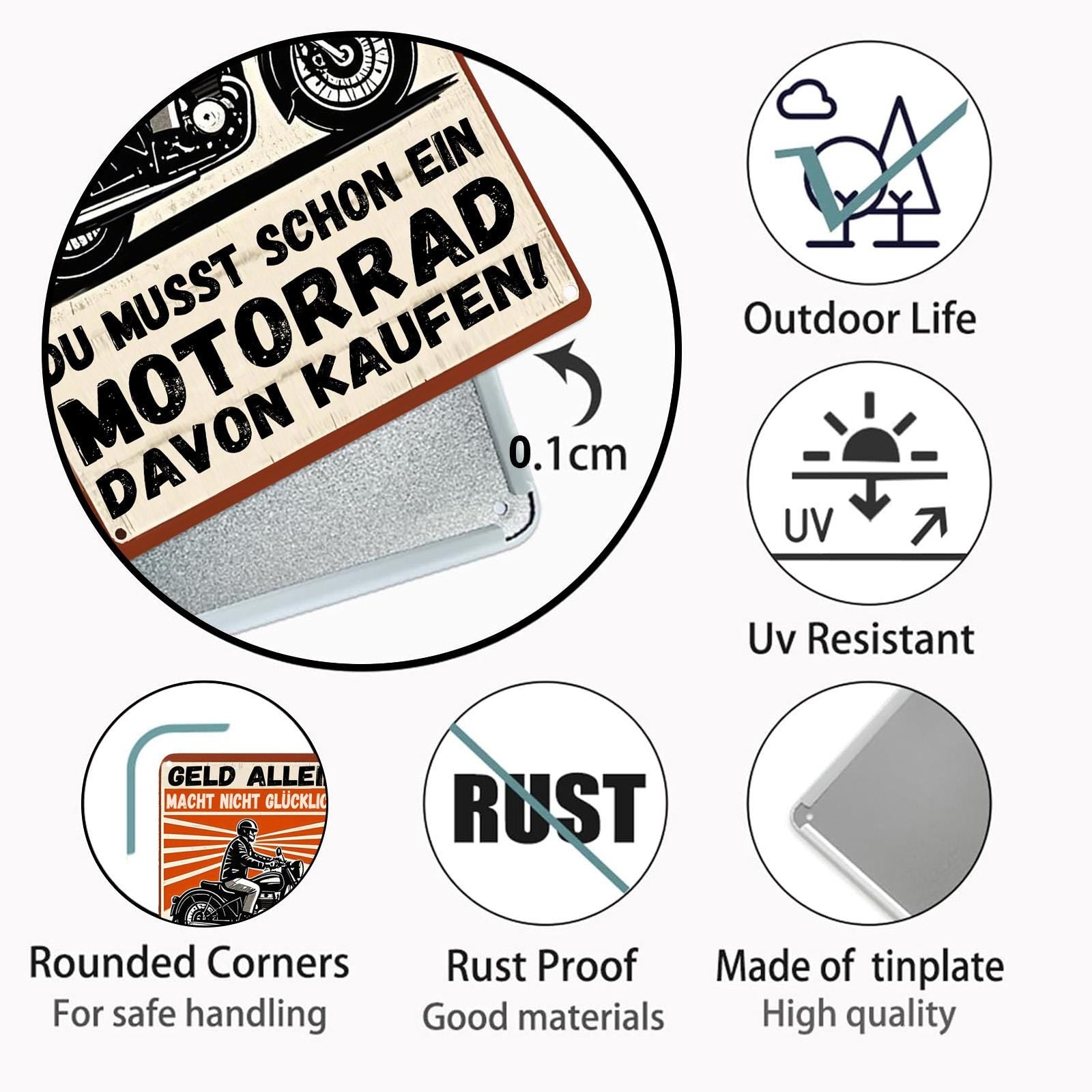 Funny German Motorcycle Metal Sign: Vintage Biker Decor