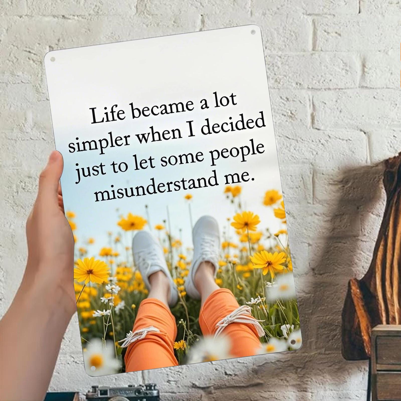 Vintage Motivational Metal Sign: Yellow Flower Field, Home Decor (8x12)