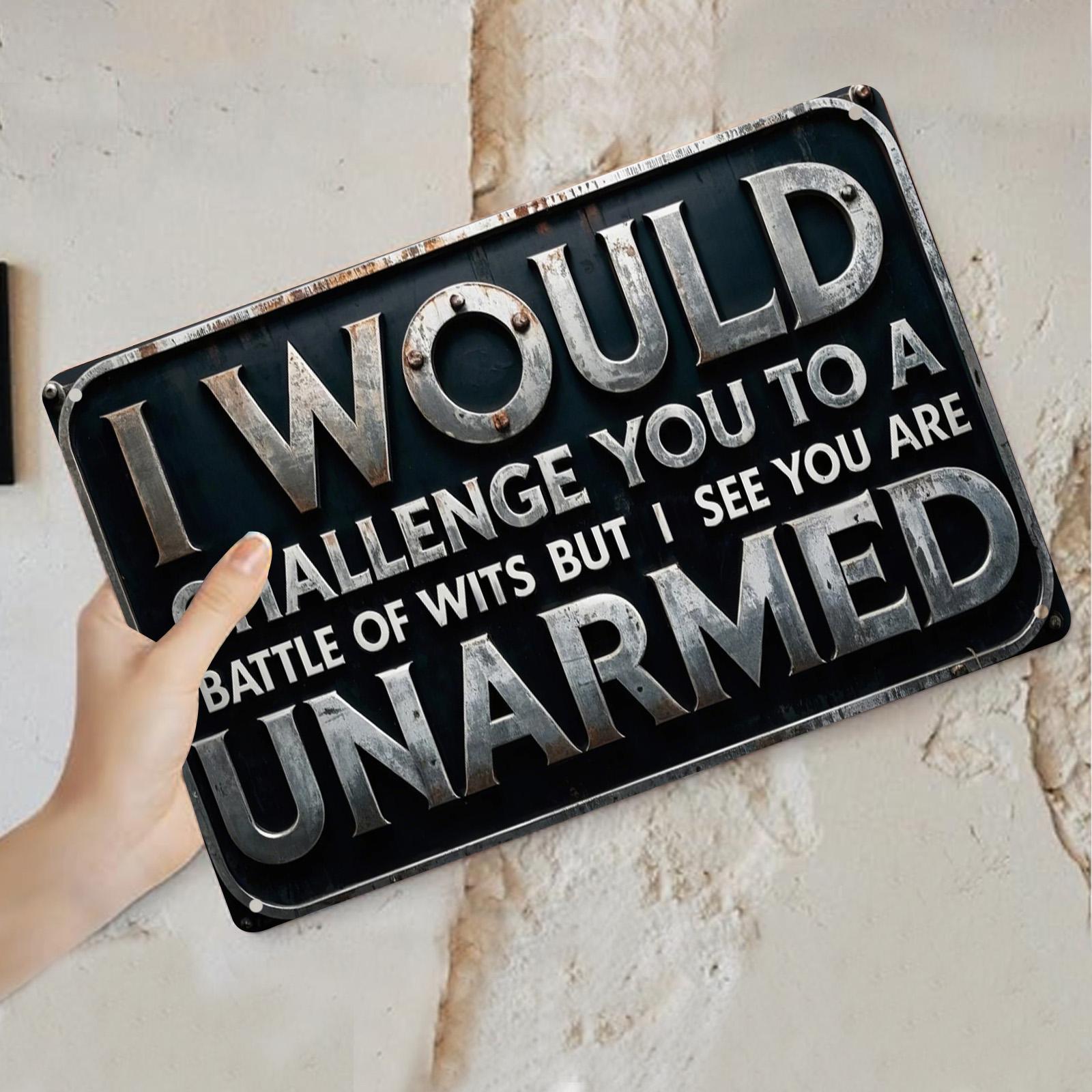 Vintage Battle of Wits Metal Sign: Rustic Man Cave Wall Decor