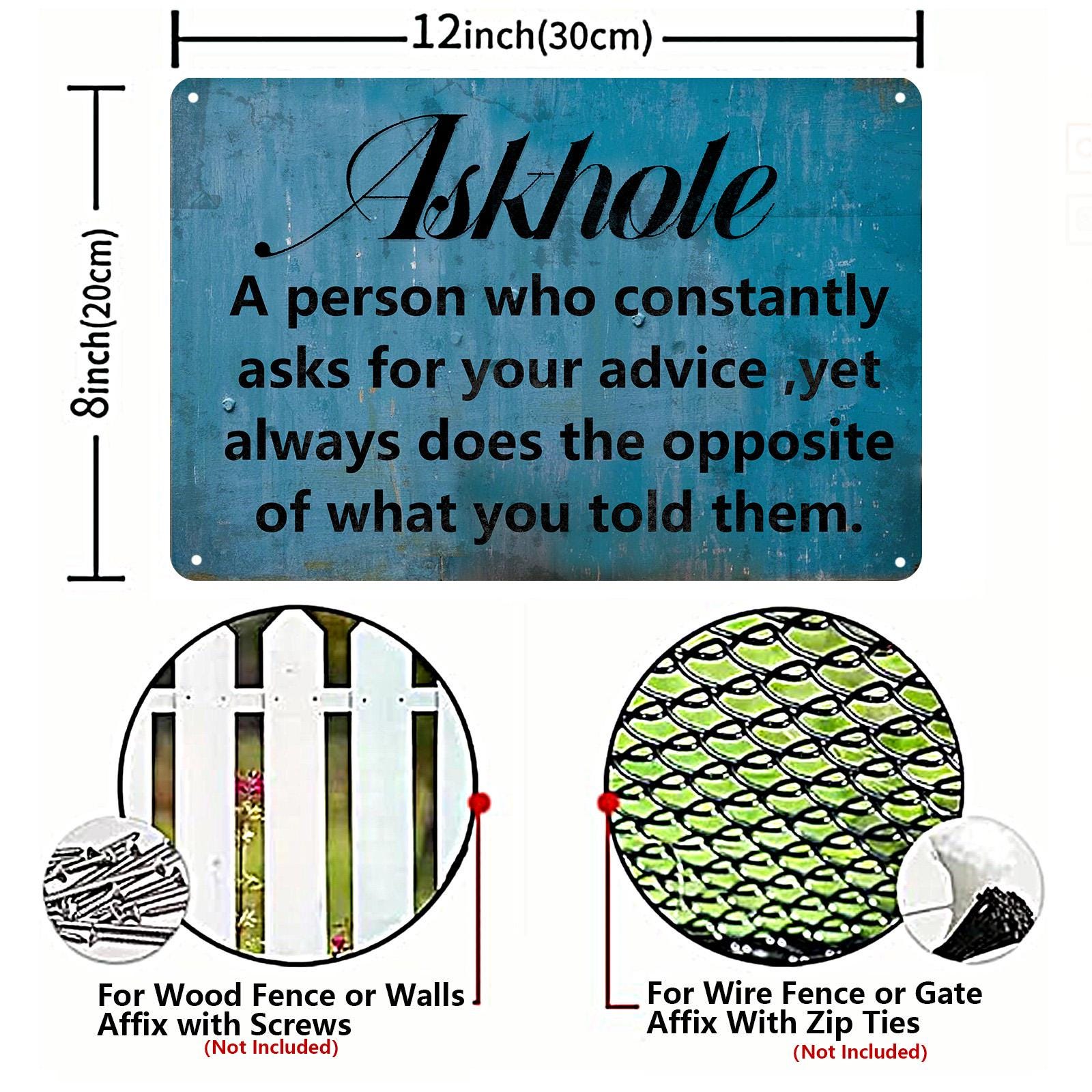 Vintage Askhole Definition Metal Sign: Funny Home Office Decor