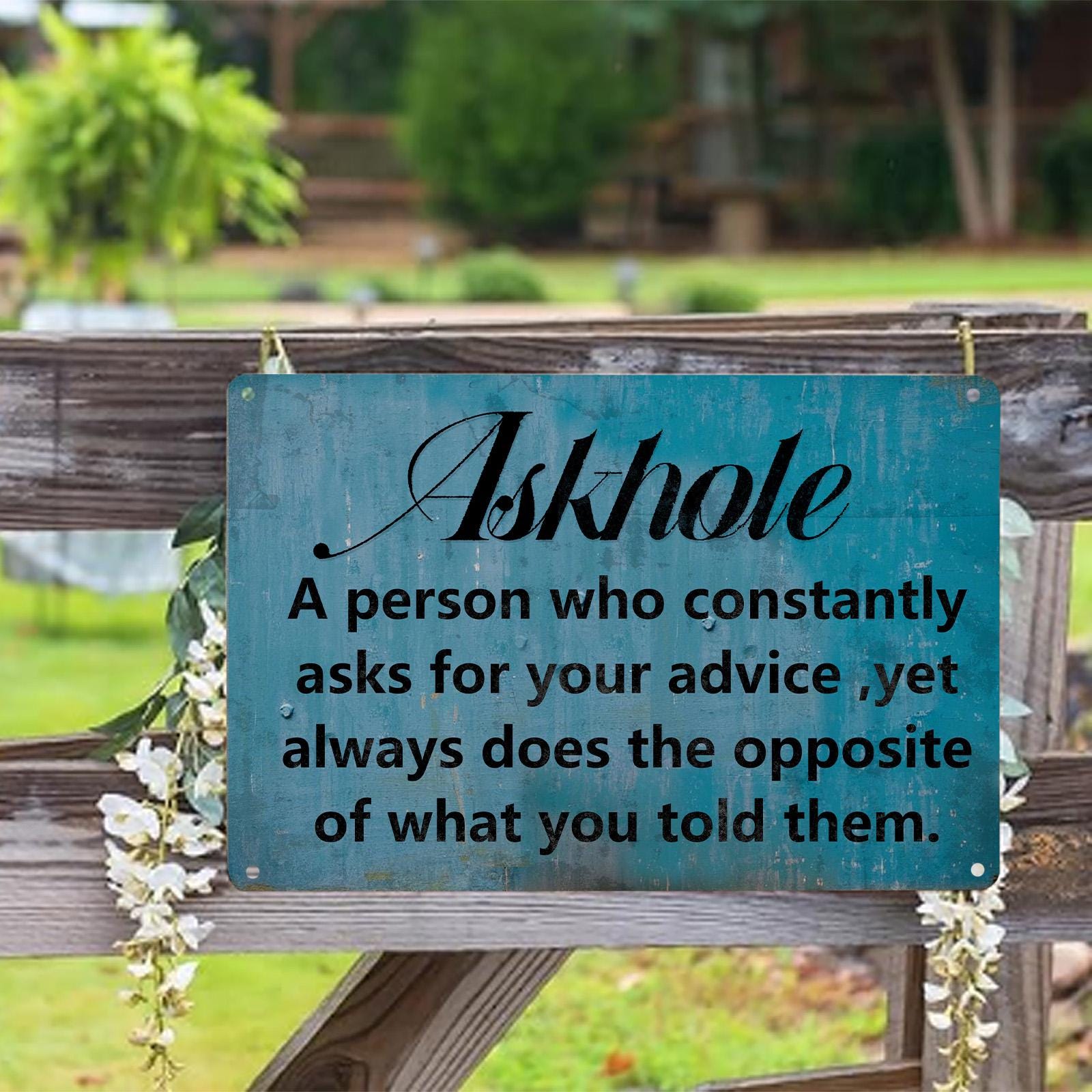 Vintage Askhole Definition Metal Sign: Funny Home Office Decor