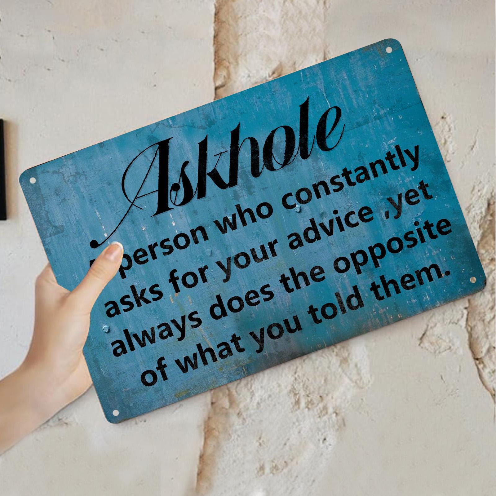 Vintage Askhole Definition Metal Sign: Funny Home Office Decor