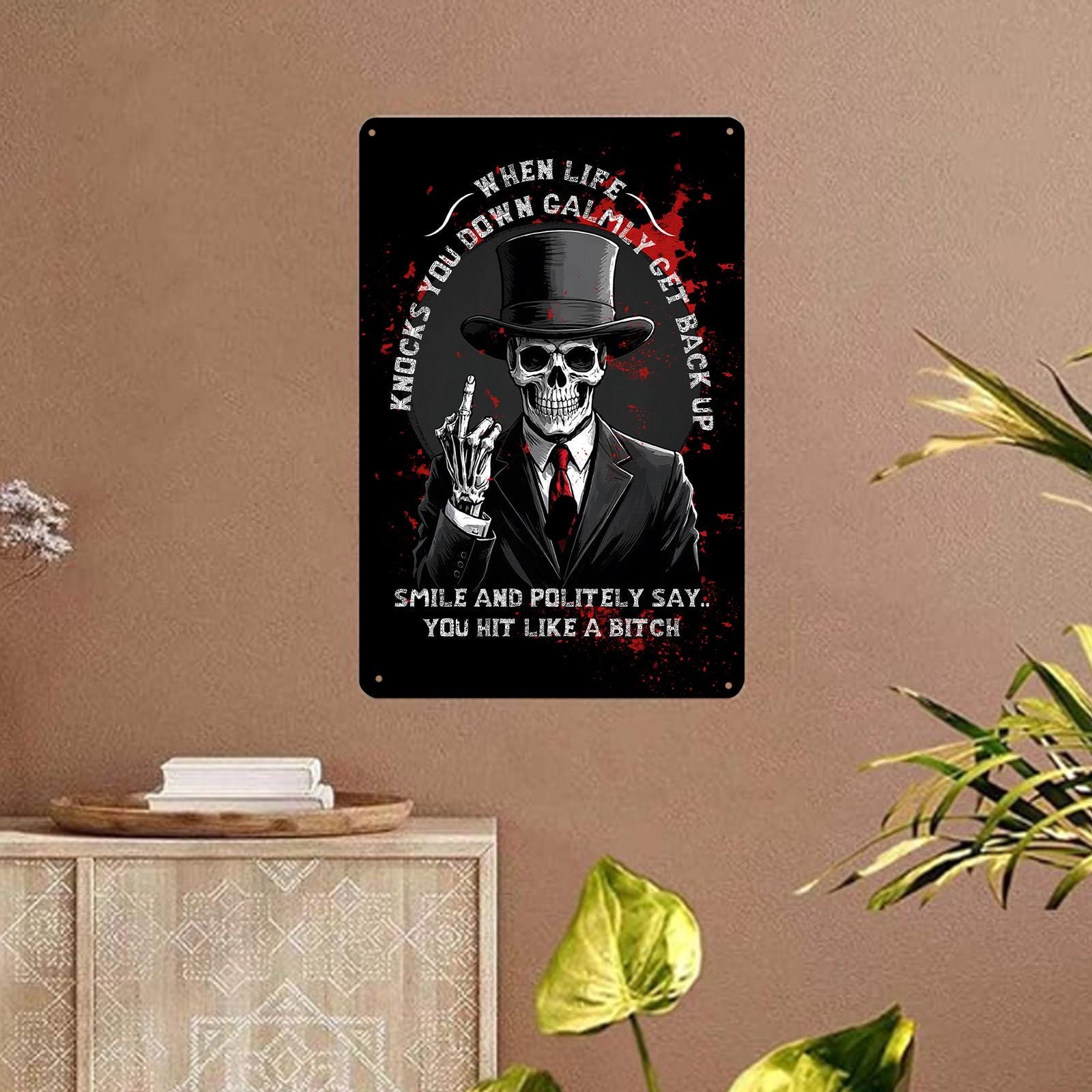 Vintage "When Life Knocks You Down" Metal Sign: Funny Home Bar Decor