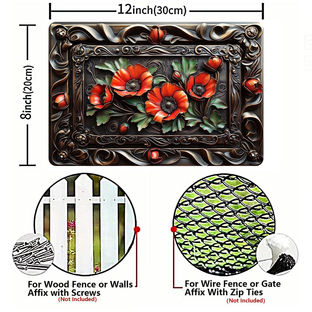 Rote Mohnblumen Metall-Wandtafel | Vintage Garten Deko Metallschild
