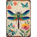 Enseigne murale libellule et papillon en métal | Décoration florale vintage pour la maison