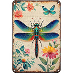 Enseigne murale libellule et papillon en métal | Décoration florale vintage pour la maison