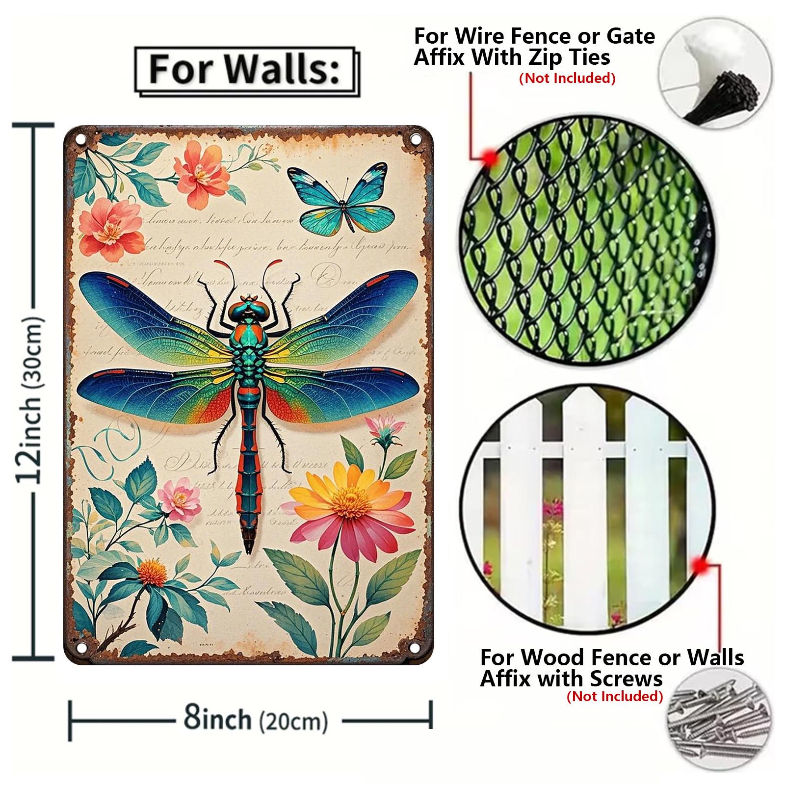 Dragonfly and Butterfly Metal Sign: Vintage Floral Home Decor