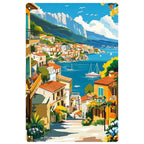 Plaque décorative murale en métal « Paysage urbain méditerranéen vintage » | Décoration côtière italienne en métal