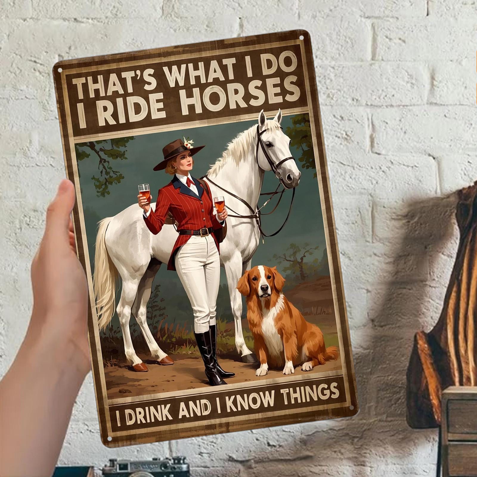 Funny Horse Riding Metal Sign: Equestrian Wall Art Decor