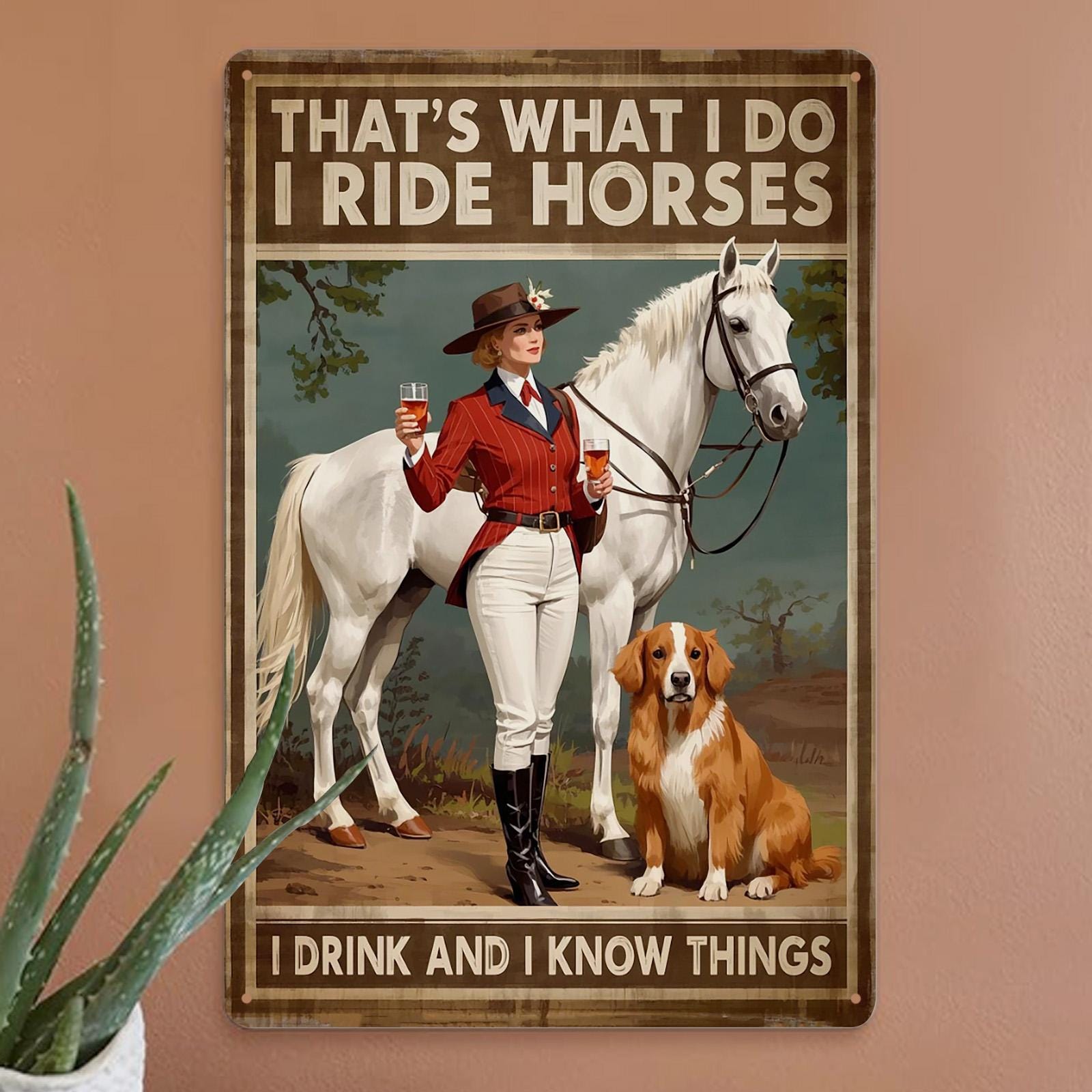 Funny Horse Riding Metal Sign: Equestrian Wall Art Decor