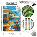 Vintage Coastal Cafe Metal Sign: Seaside Village Wall Art