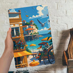 Vintage Coastal Cafe Metal Sign: Seaside Village Wall Art