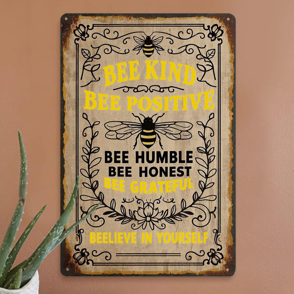 Bee Kind Metal Sign: Vintage-Style Home or Garden Decor