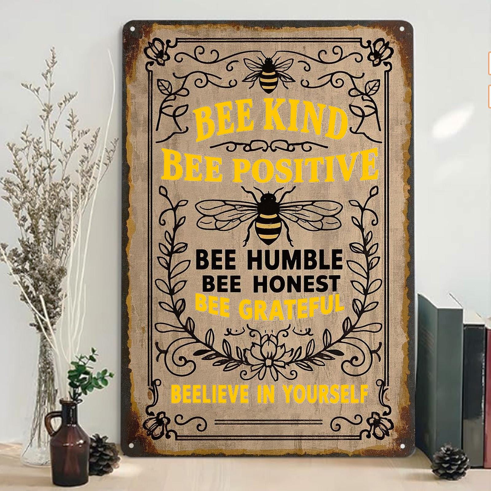 Bee Kind Metal Sign: Vintage-Style Home or Garden Decor