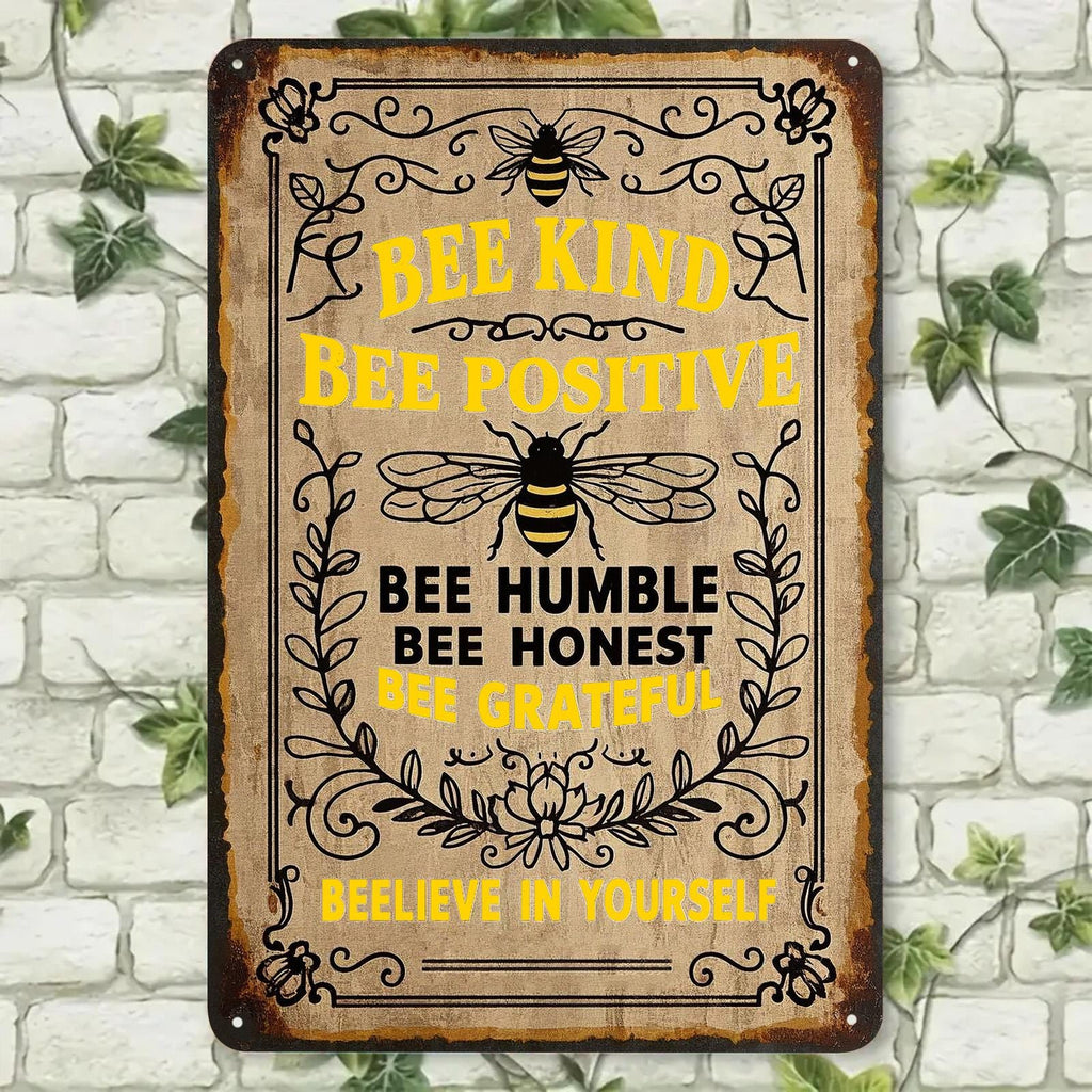 Bee Kind Metal Sign: Vintage-Style Home or Garden Decor
