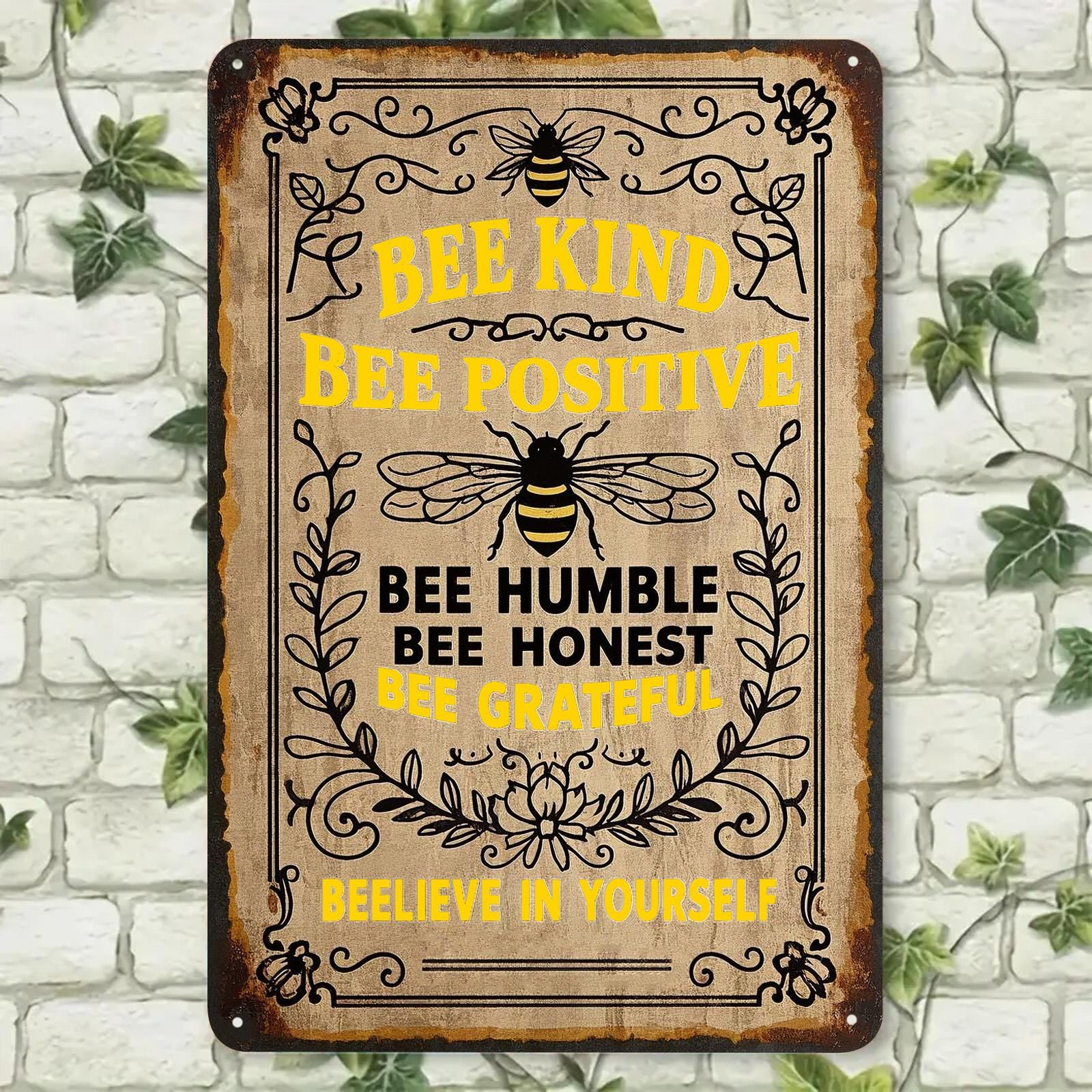 Bee Kind Metal Sign: Vintage-Style Home or Garden Decor