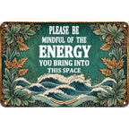 Pancarte métallique Citation Énergie Consciente | Décoration inspirante pour bureau à domicile