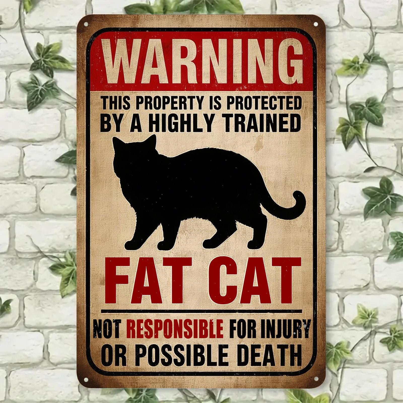 Funny Fat Cat Warning Metal Sign: Home, Garden, Patio Decor