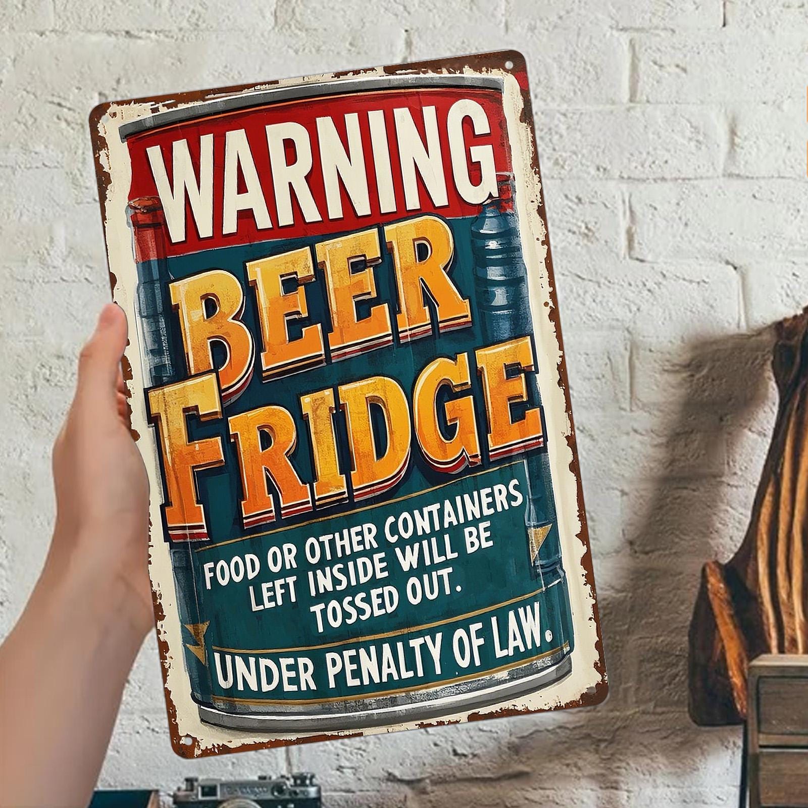 Vintage Beer Fridge Metal Sign: Funny Bar Man Cave Decor