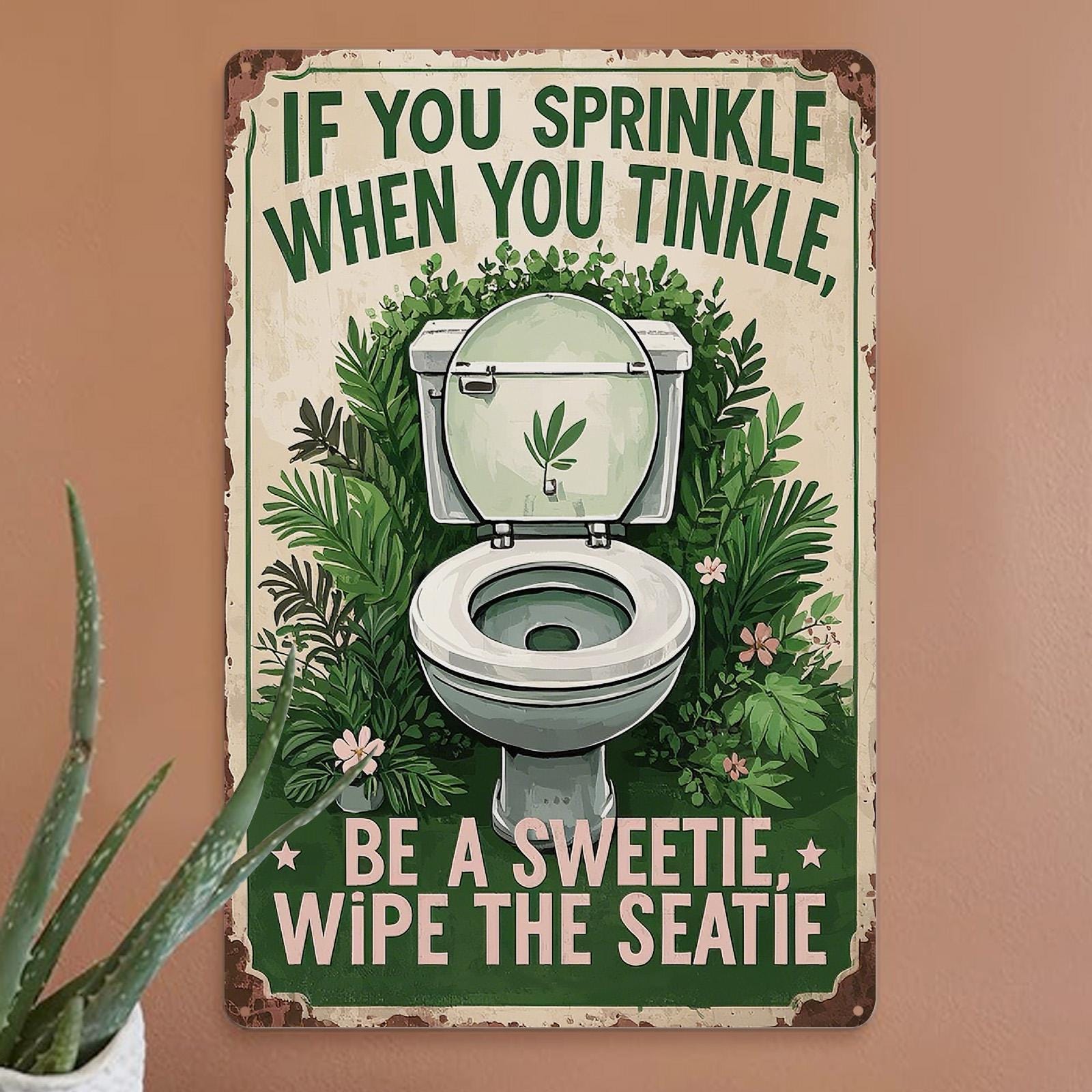 Funny Bathroom Metal Sign: Rustic Toilet Humor Wall Art Plaque