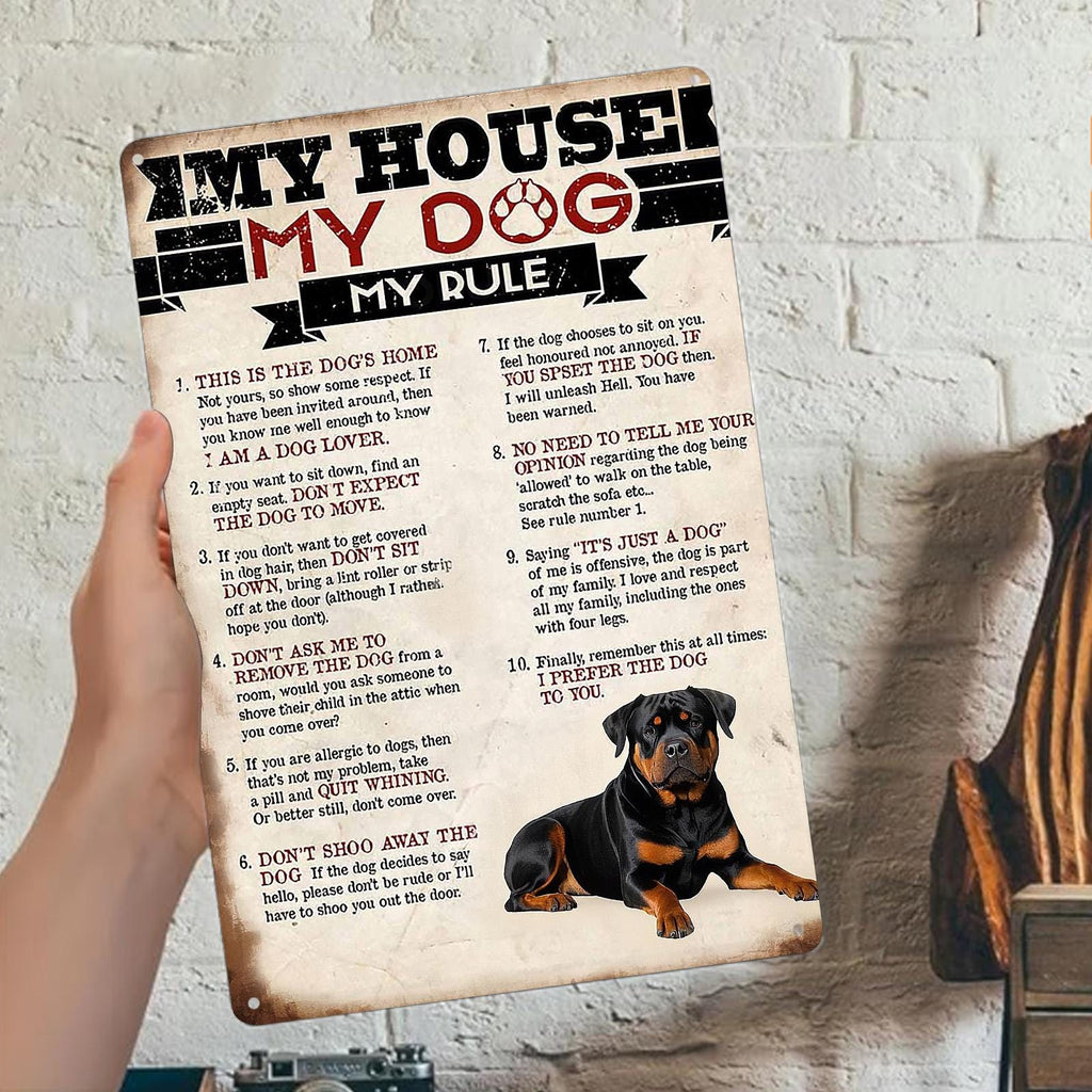 Rustic My House My Dog Metal Sign: Farmhouse Wall Art Decor