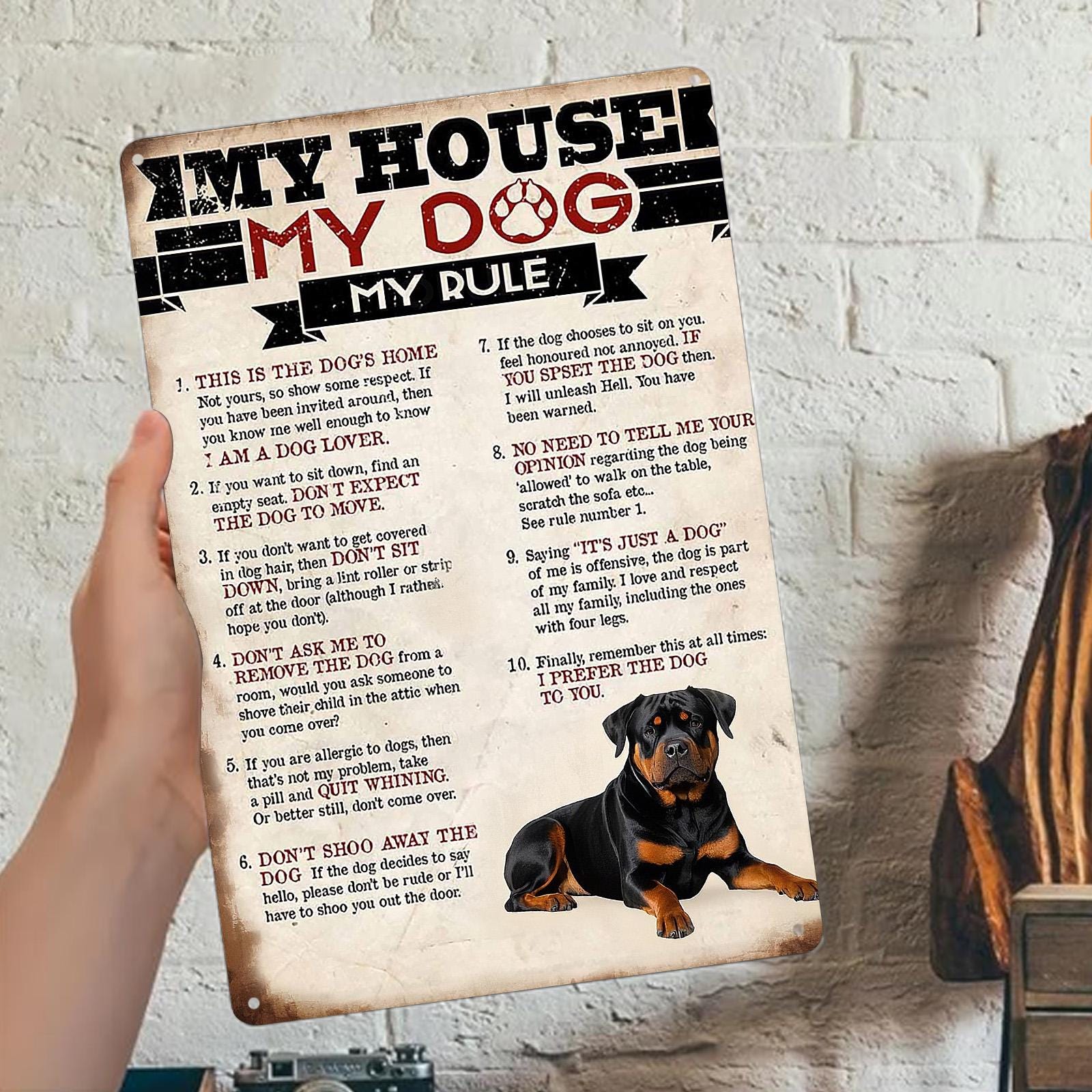 Rustic My House My Dog Metal Sign: Farmhouse Wall Art Decor