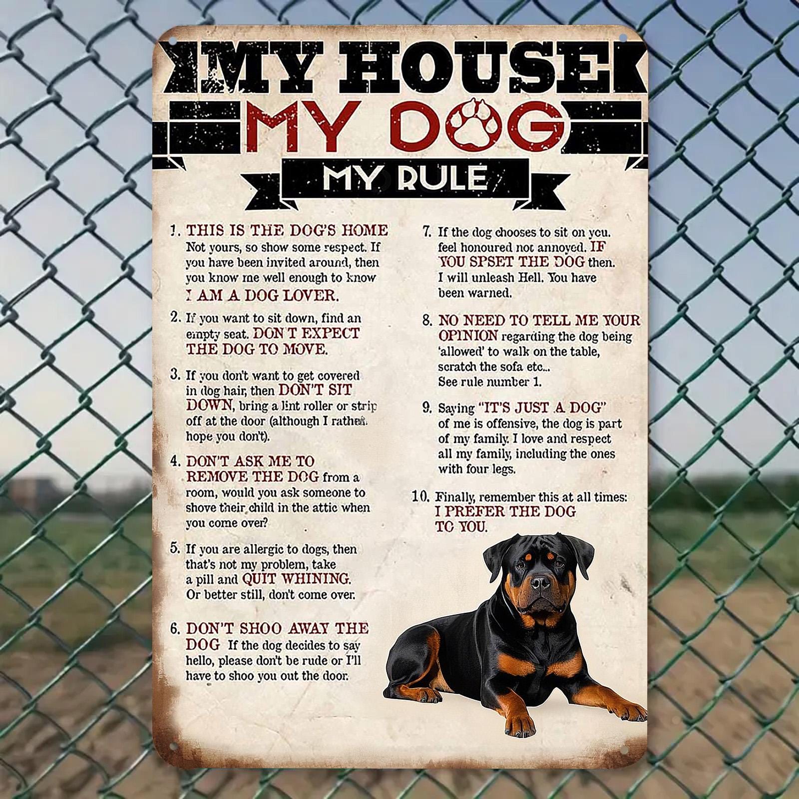 Rustic My House My Dog Metal Sign: Farmhouse Wall Art Decor