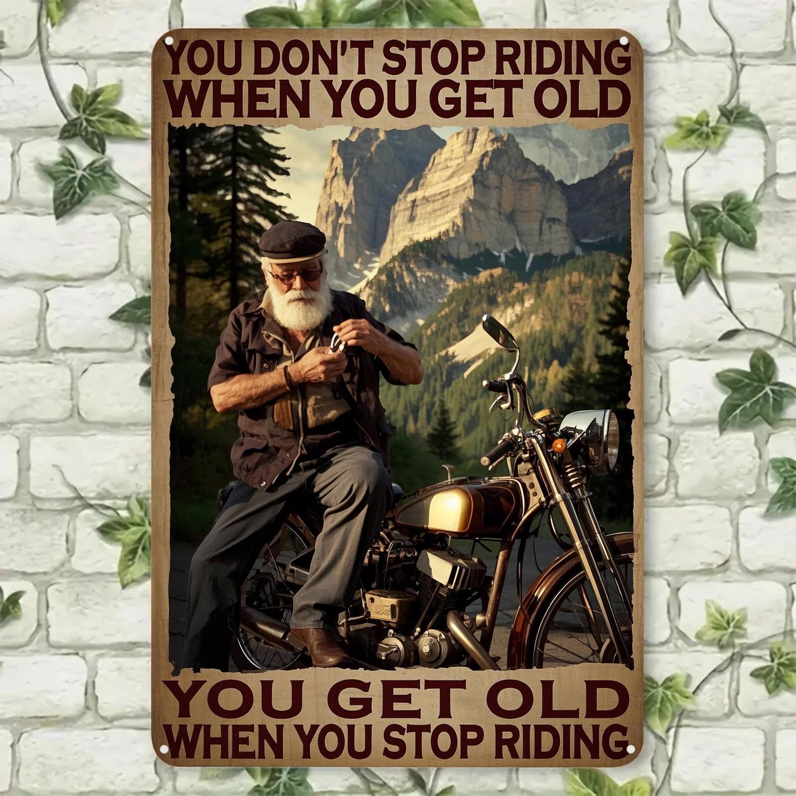 Biker Metal Sign: You Don't Stop Riding - Vintage Style Tin Wall Decor
