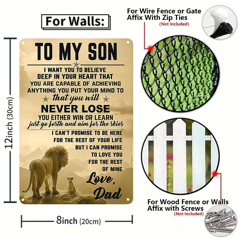 Inspirational Lion & Cub Metal Sign, Gift for Son