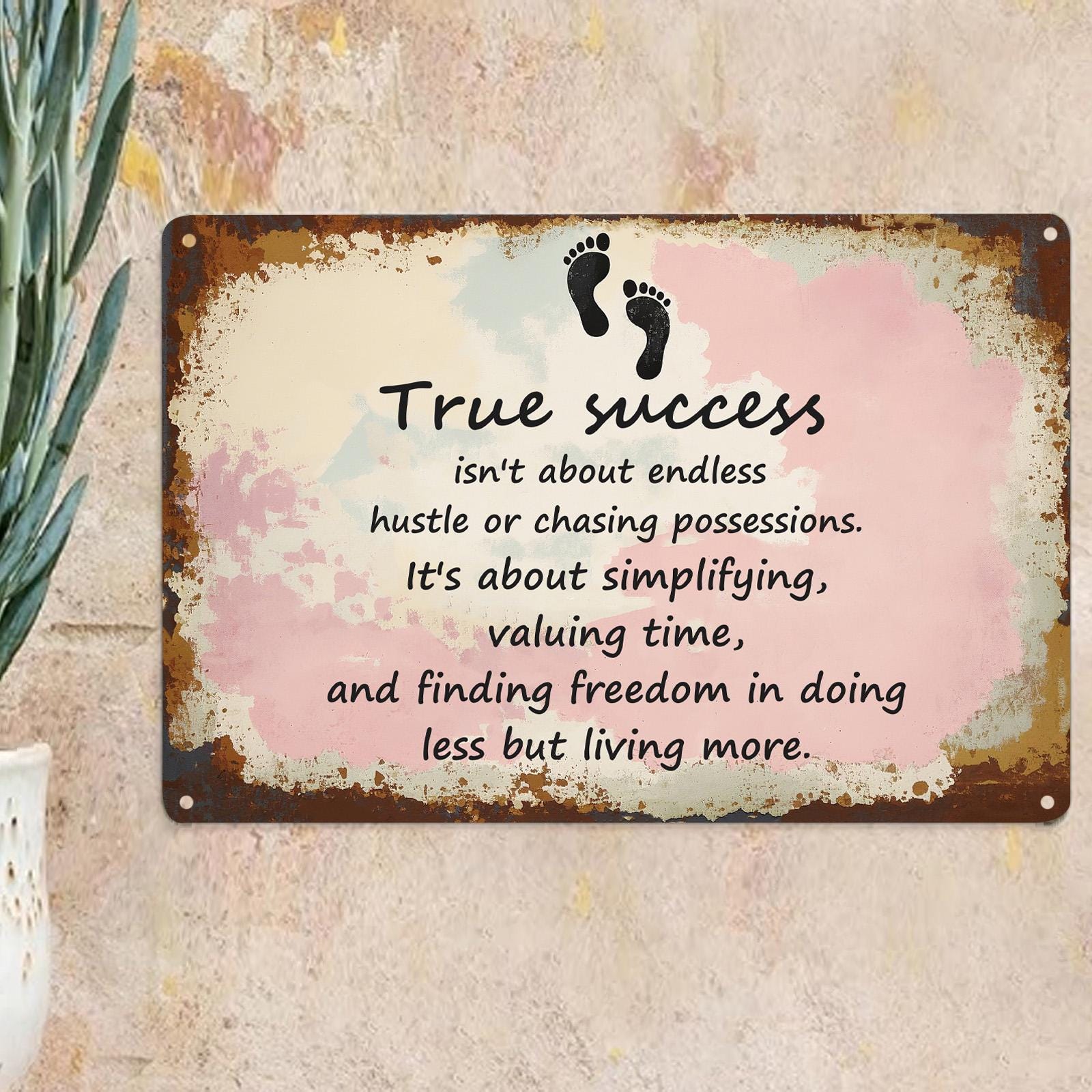 Inspirational "True Success" Metal Sign: Rustic Motivational Wall Art