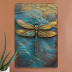 Vintage Dragonfly Metal Sign: Rustic Golden Insect Wall Art