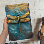 Vintage Dragonfly Metal Sign: Rustic Golden Insect Wall Art