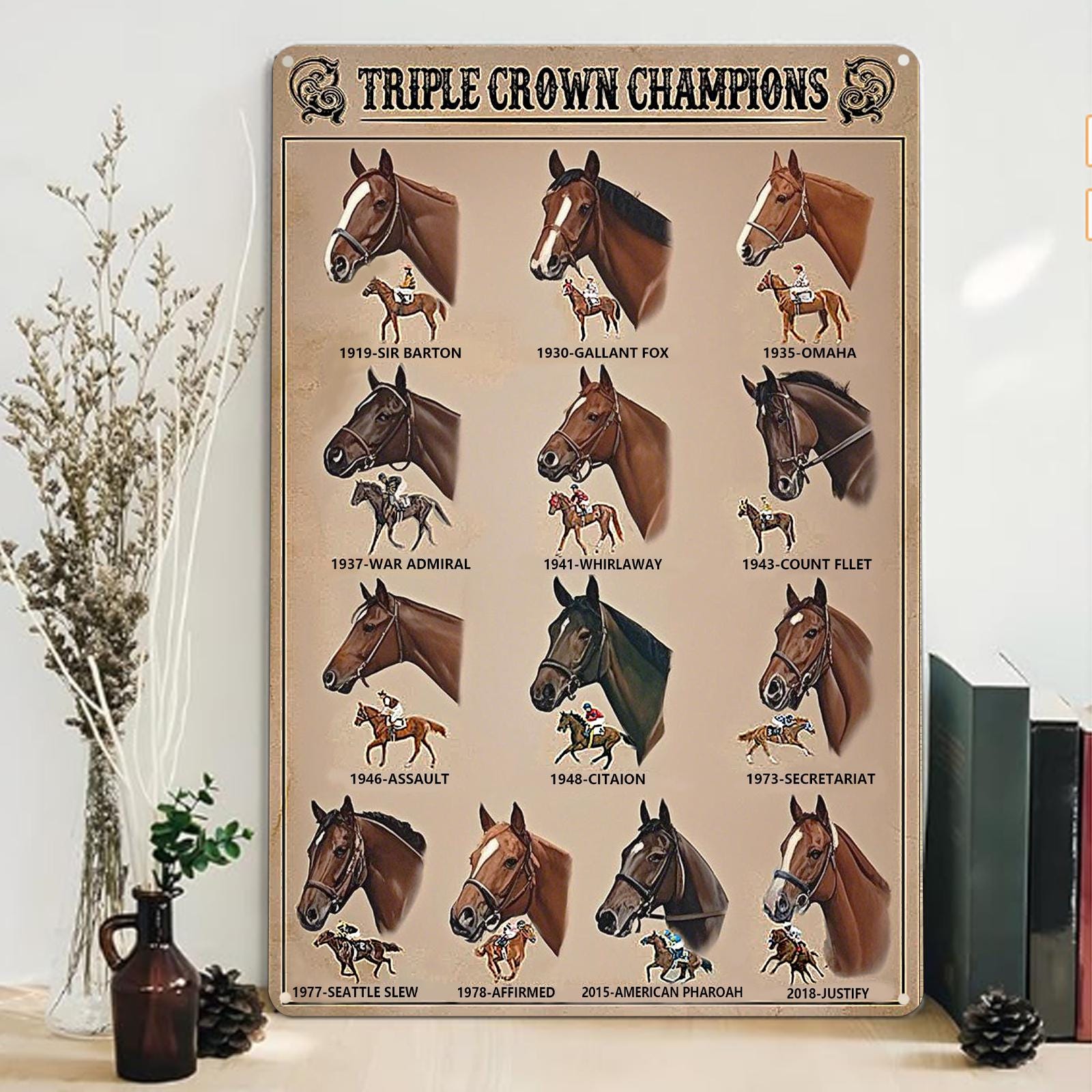 Vintage Metallschild Pferderennen | Triple Crown Champions, Reitsport-Deko