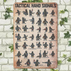 Pancarte métallique signaux manuels militaires vintage | Décoration armée tactique