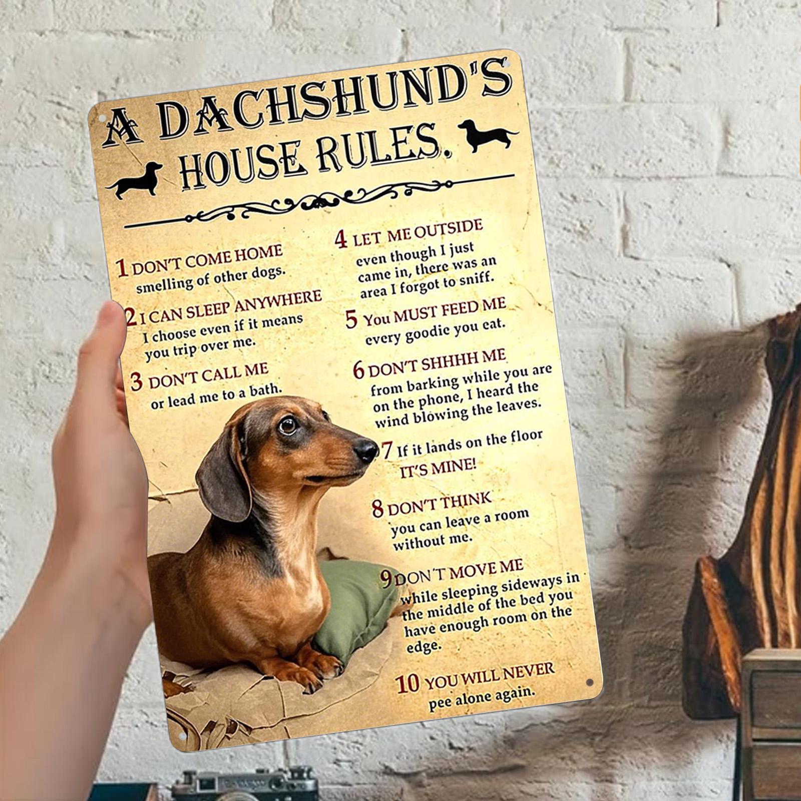 Funny Dachshund House Rules Metal Sign: Vintage Dog Lover Decor