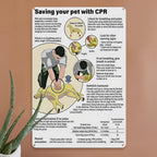 Panneau métallique de réanimation cardio-pulmonaire vintage pour animaux de compagnie | Instructions de premiers secours pour chiens et chats