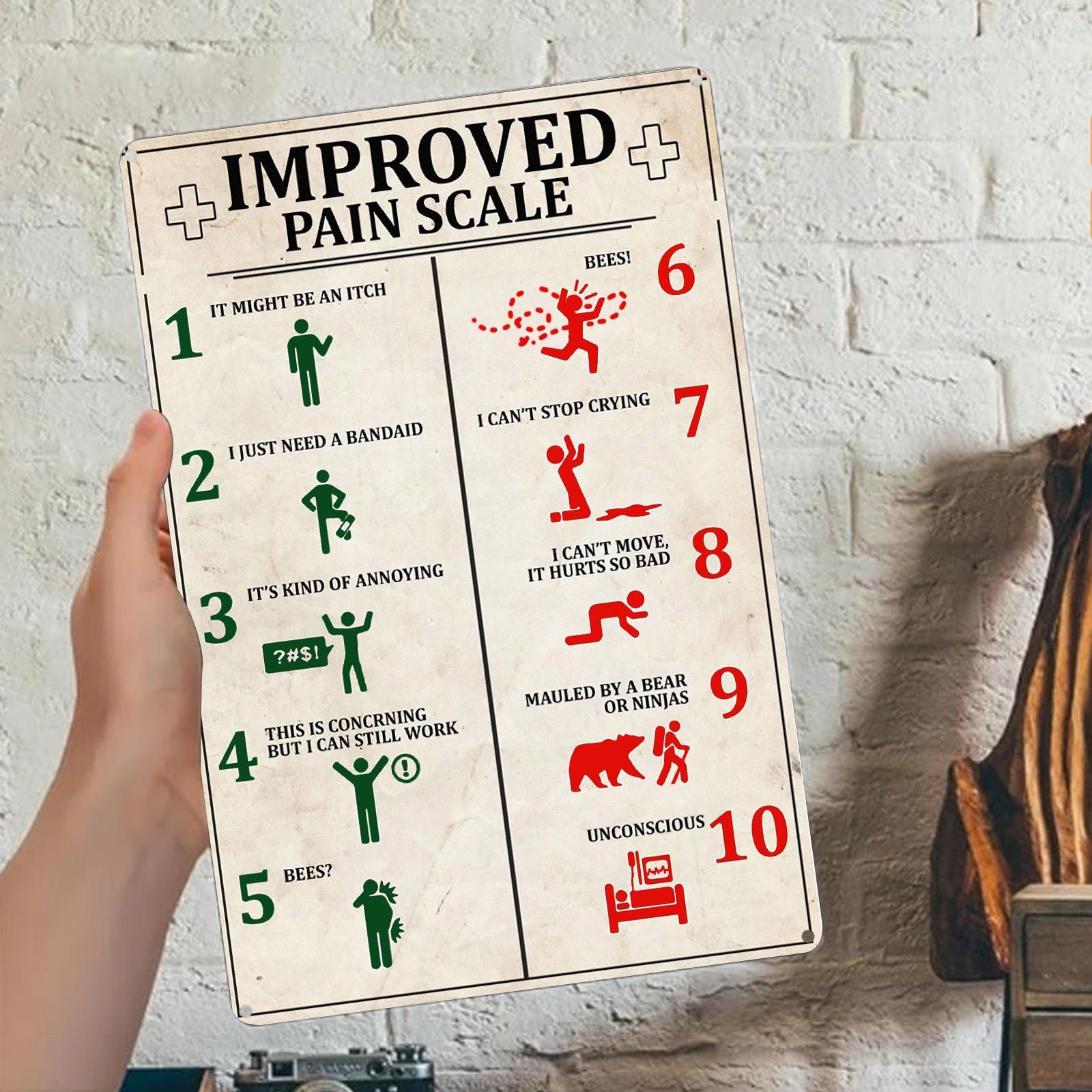 Vintage Pain Scale Metal Sign: Medical Office Wall Decor