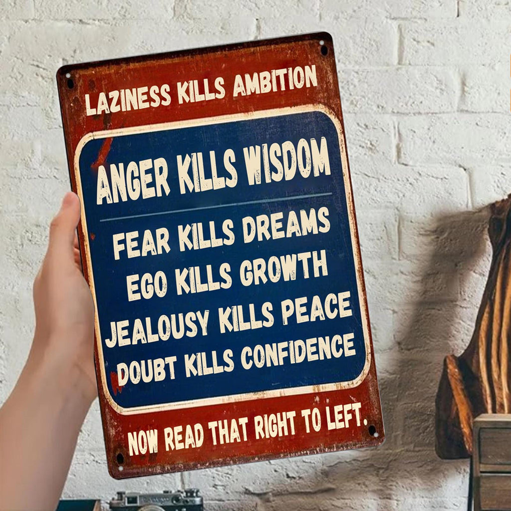 Motivational Metal Sign: Laziness Kills Ambition - Vintage Rustic Wall Art