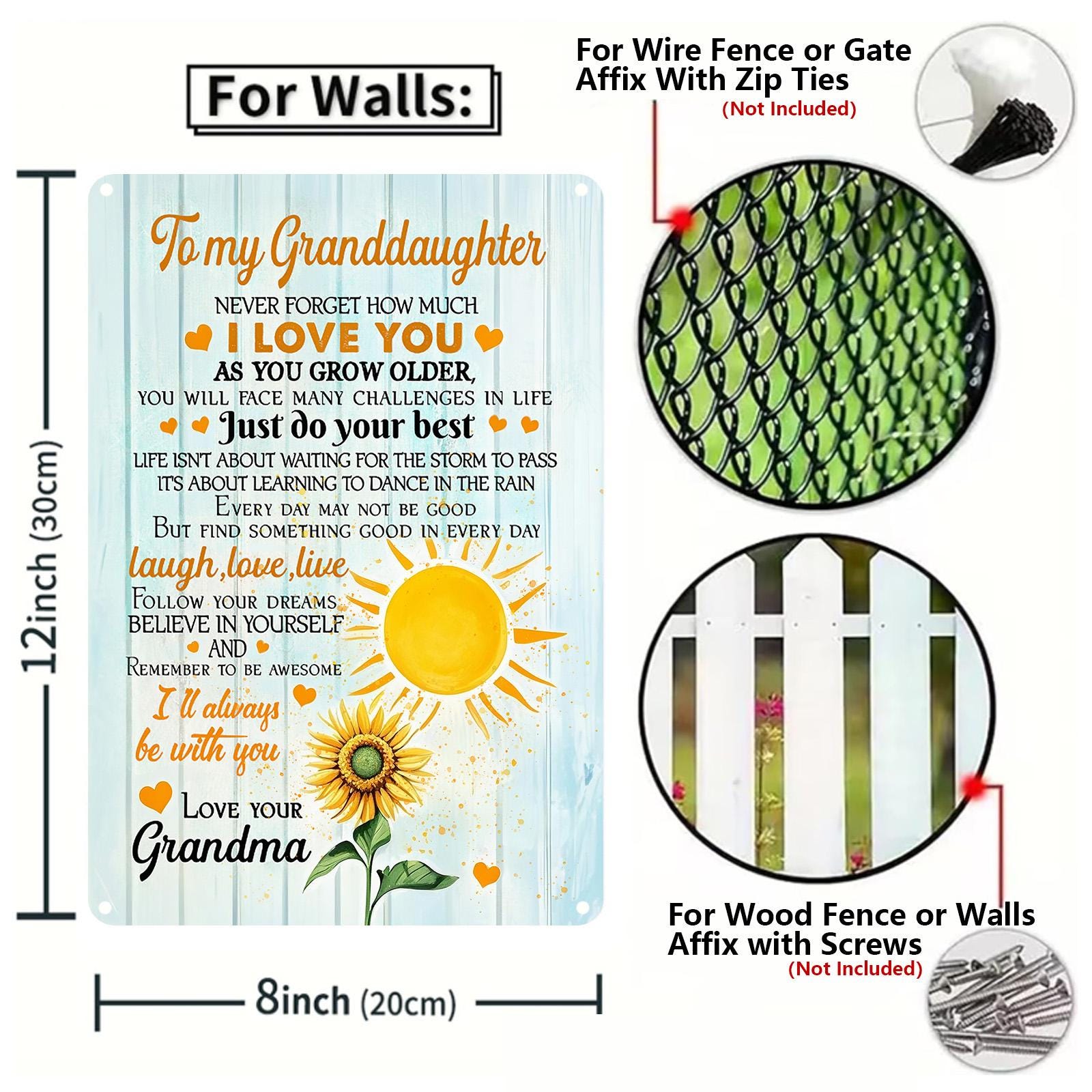 Sunflower Granddaughter Metal Sign: Love You Always, Grandma Gift