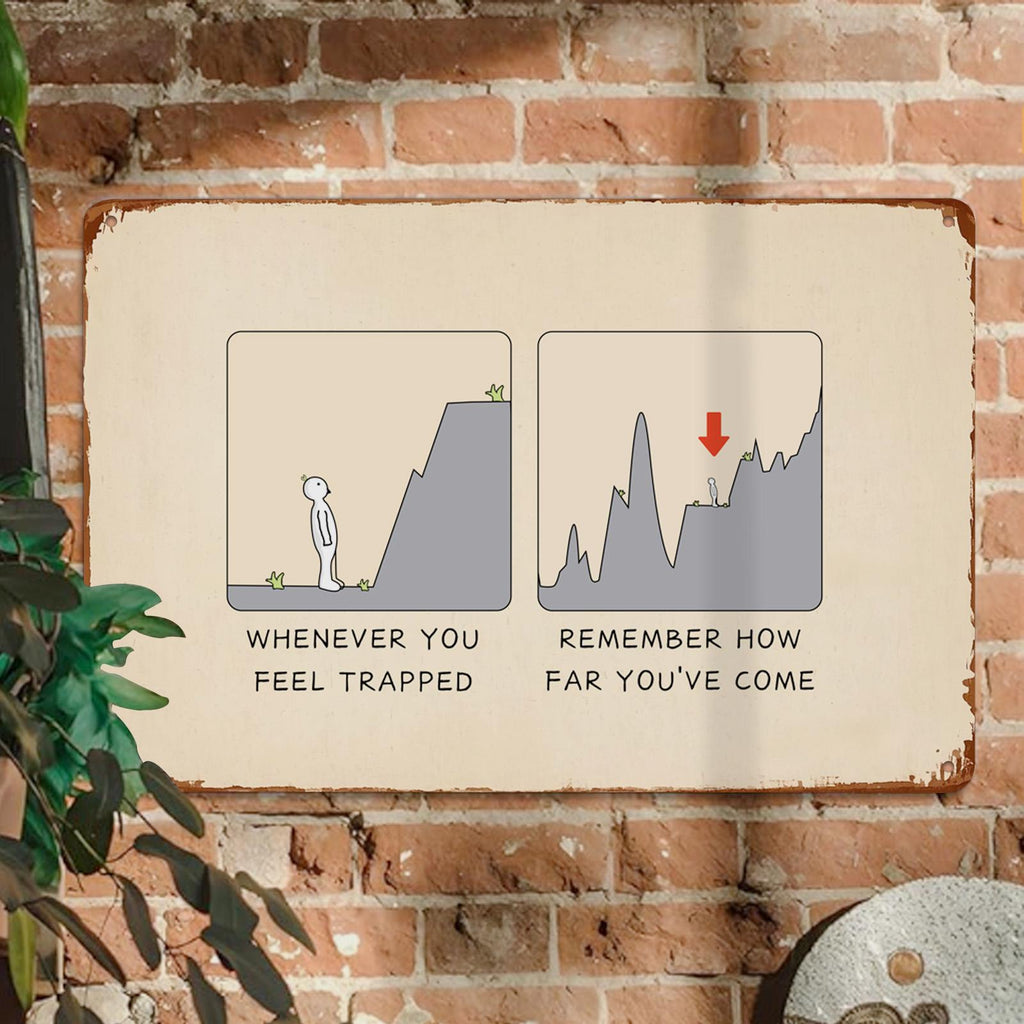 Motivational Metal Sign: Inspirational Cartoon Wall Art - 8x12 in