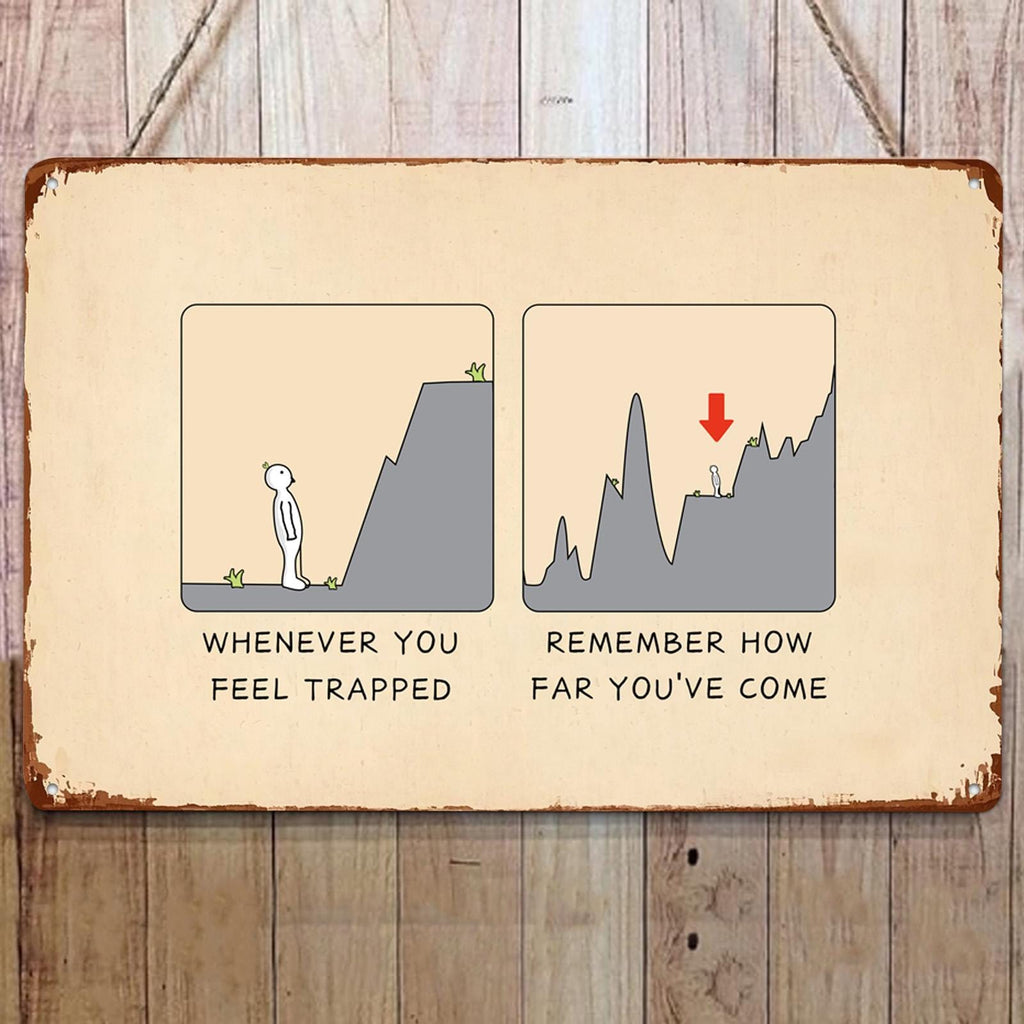 Motivational Metal Sign: Inspirational Cartoon Wall Art - 8x12 in