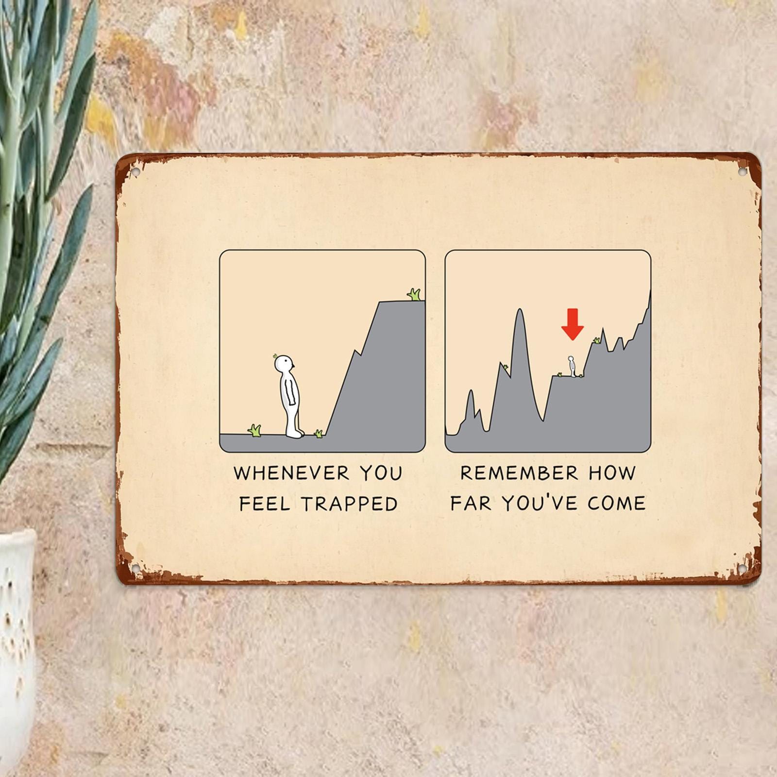 Motivational Metal Sign: Inspirational Cartoon Wall Art - 8x12 in