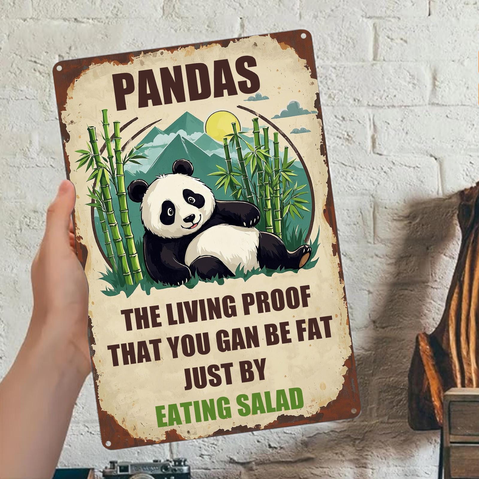 Vintage Panda Metal Sign: Funny Kitchen Bar Cafe Decor
